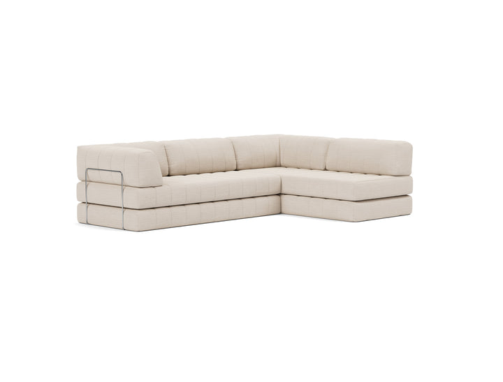CozyPad Sleeper Sofa L-Shape with arm by Innovation Living in Blida Sand Grey, sofa position, three-quarter view on white