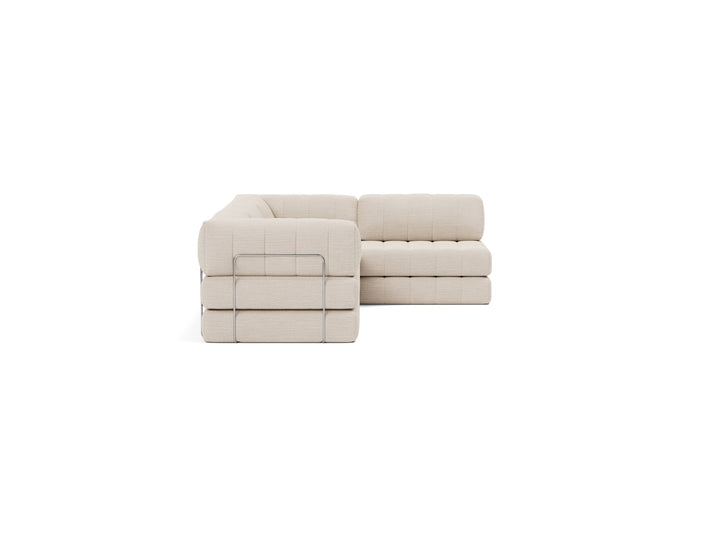 CozyPad Sleeper Sofa L-Shape with arm by Innovation Living in Blida Sand Grey, sofa position, side view on white