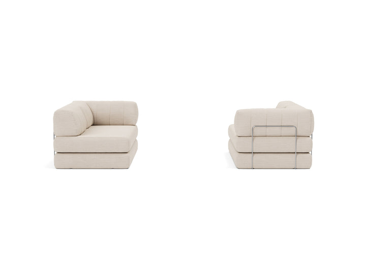 CozyPad Sleeper Sofa L-Shape with arm by Innovation Living in Blida Sand Grey, relax position, front view on white