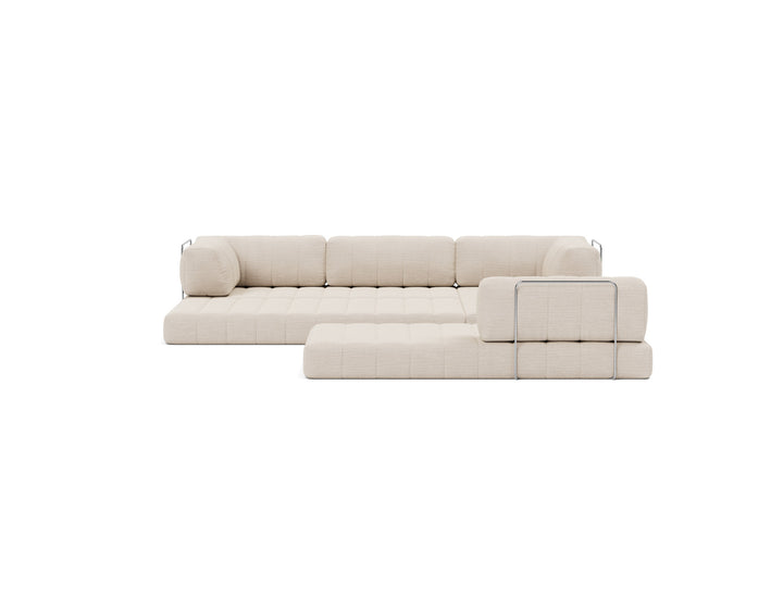 CozyPad Sleeper Sofa L-Shape with arm by Innovation Living in Blida Sand Grey, lounger position, front view on white
