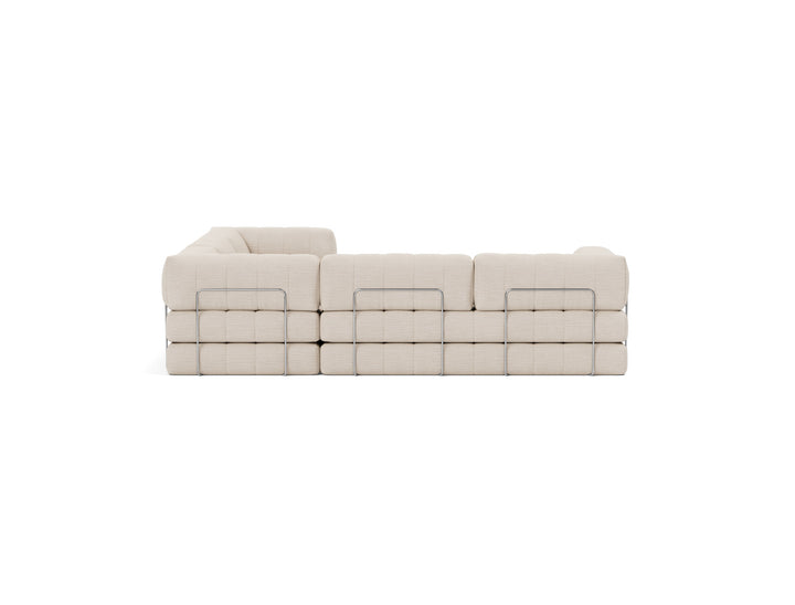 CozyPad Sleeper Sofa Corner with arms by Innovation Living in Blida Sand Grey, sofa position, back view on white