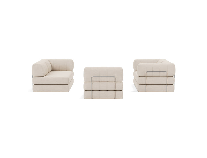 CozyPad Sleeper Sofa Corner with arms by Innovation Living in Blida Sand Grey, relax position, front view on white