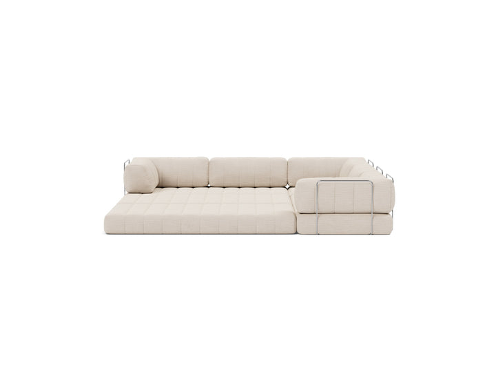 CozyPad Sleeper Sofa Corner with arms by Innovation Living in Blida Sand Grey, lounger position, front view on white