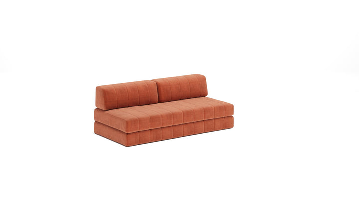 CozyPad Sleeper Sofa by Innovation Living in Esina Rust Orange, sofa position, three-quarter view on white