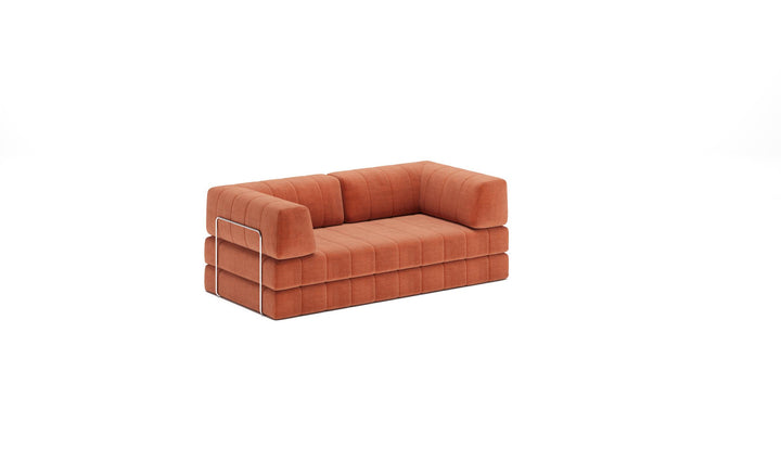 CozyPad Sleeper Sofa with arms by Innovation Living in Esina Rust Orange, sofa position, three-quarter view on white
