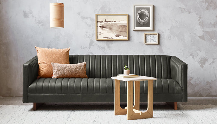 Wallace Sofa in Tucson Char leather lifestyle
