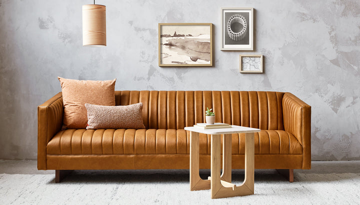 Wallace Sofa in Tucson Sienna leather lifestyle