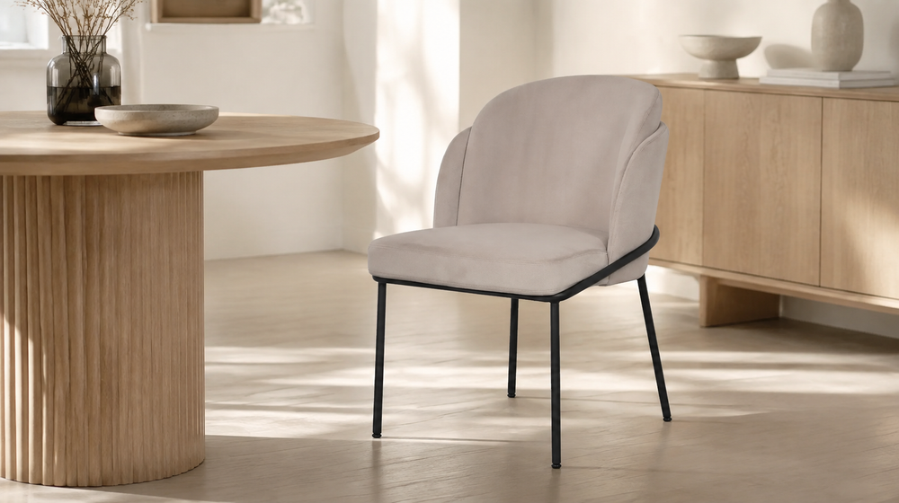 Mobital Wallen Dining Chair in Champagne in a warm modern dining room