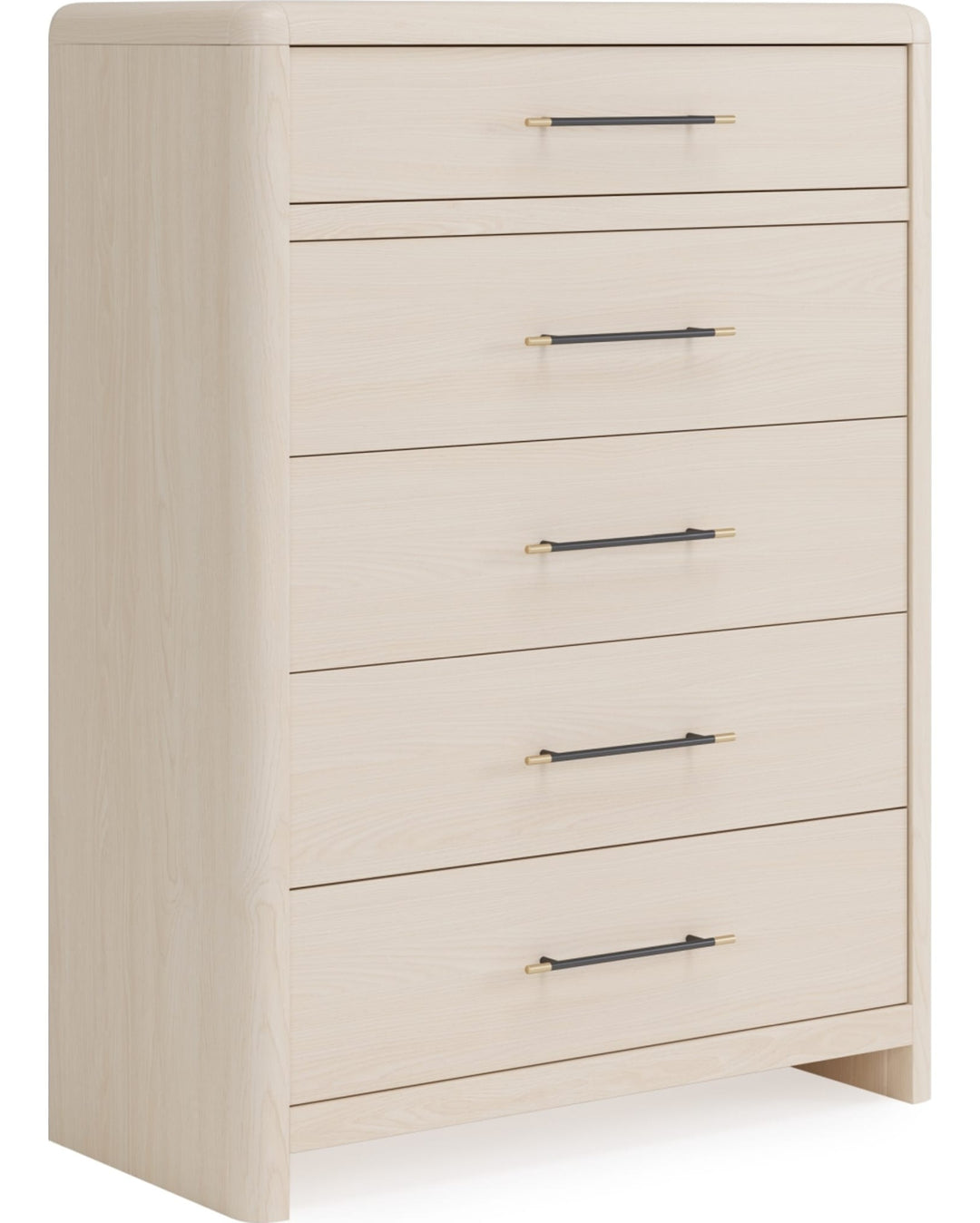 Wallen Five Drawer Chest in White Sand — on a white background