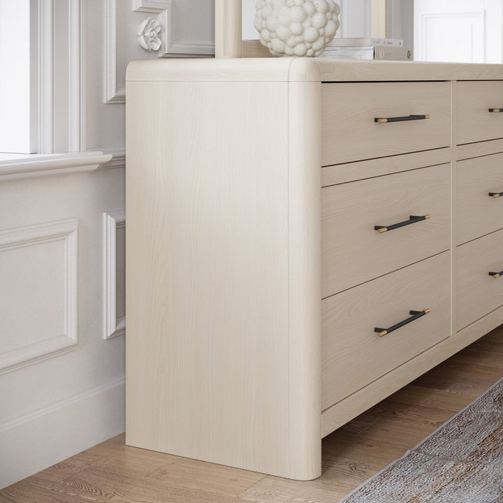 Wallen Six Drawer Dresser in White Sand — detail view