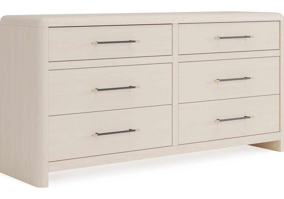 Wallen Six Drawer Dresser in White Sand — on a white background