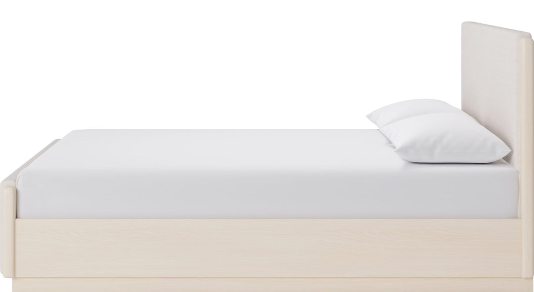 Wallen Upholstered Bed in White Sand — white background, side profile