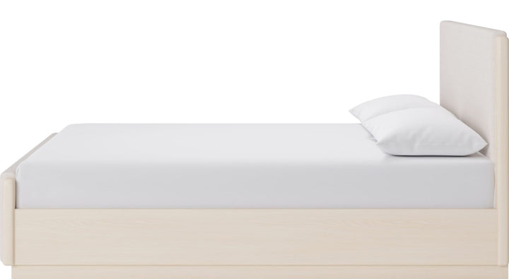 Wallen Upholstered Bed in White Sand — white background, side profile