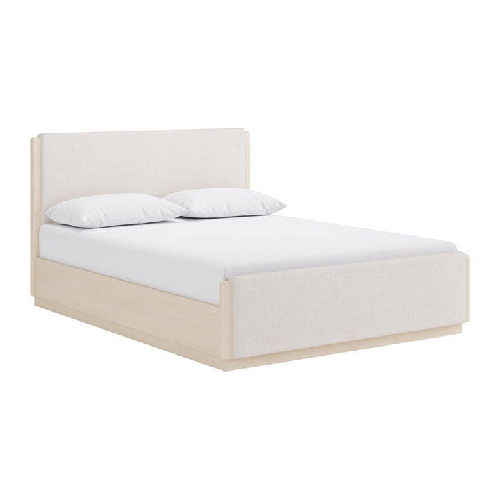 Wallen Upholstered Bed by Modus in White Sand — white background, angled view