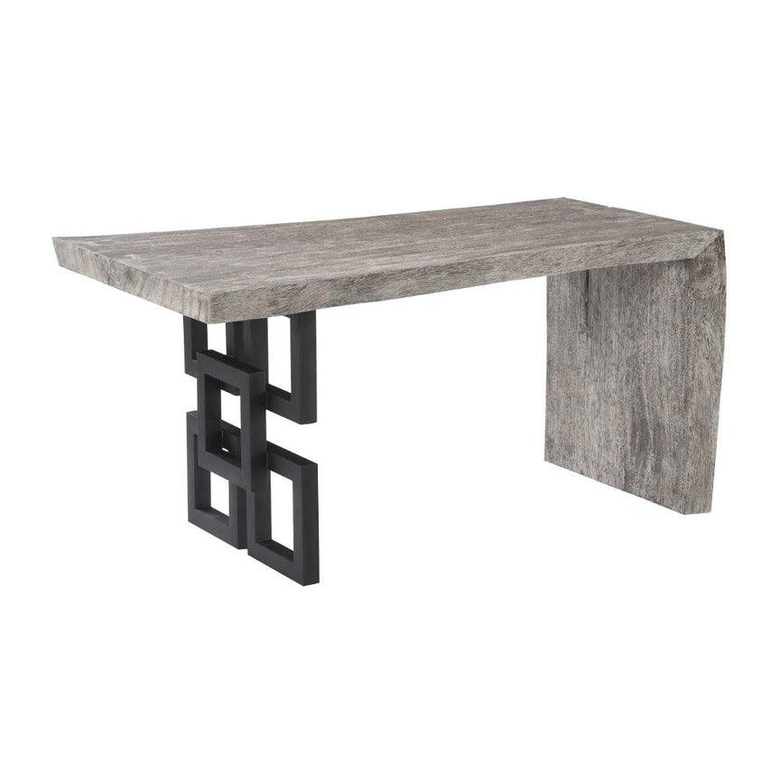 Waterfall Desk Gray Stone, Satin Black Overlap Leg Phillips Collection
