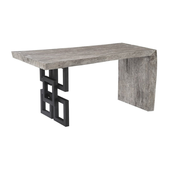 Waterfall Desk Gray Stone, Satin Black Overlap Leg Phillips Collection
