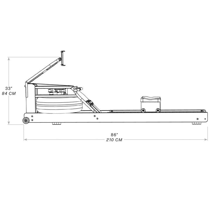 WaterRower Performance Ergometer side-view dimensions