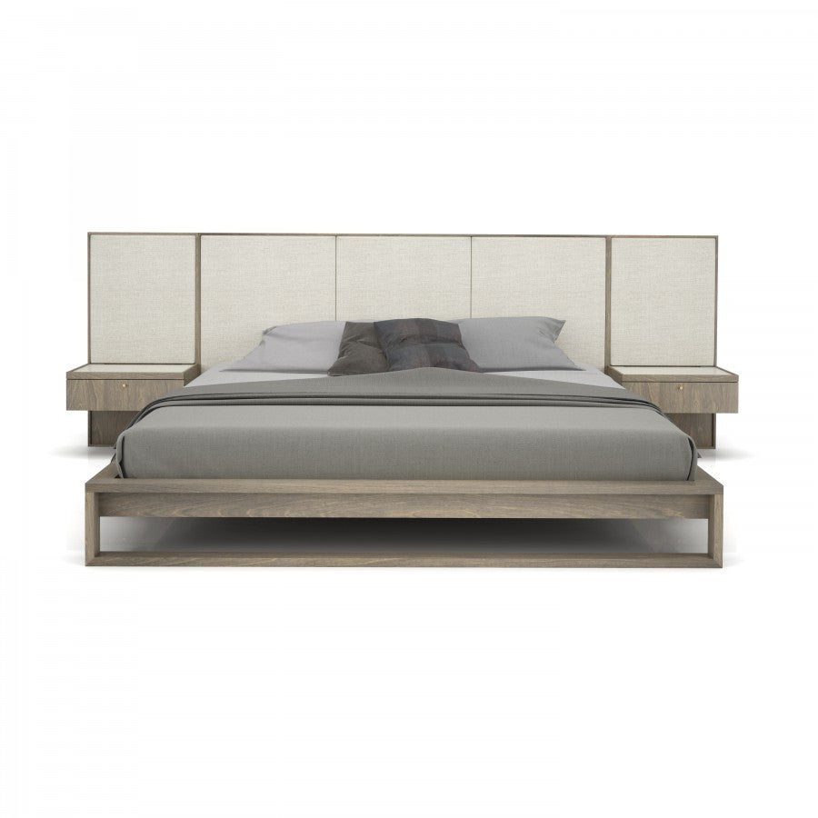 Wellington 24602UV / 24802UV: upholstered headboard and extensions with wood platform and cream glass tops