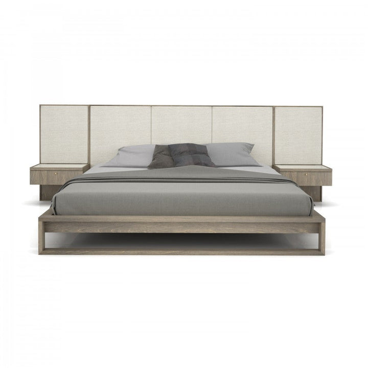 Wellington 24602UV / 24802UV: upholstered headboard and extensions with wood platform and cream glass tops