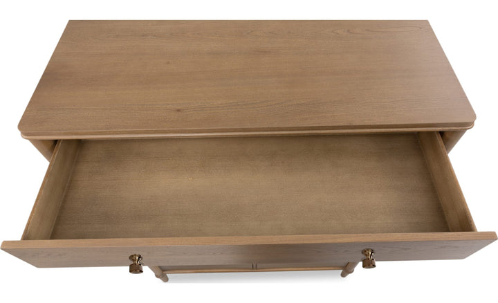 Whitmore Door Chest with Jewelry Storage in Claystone — with drawers open