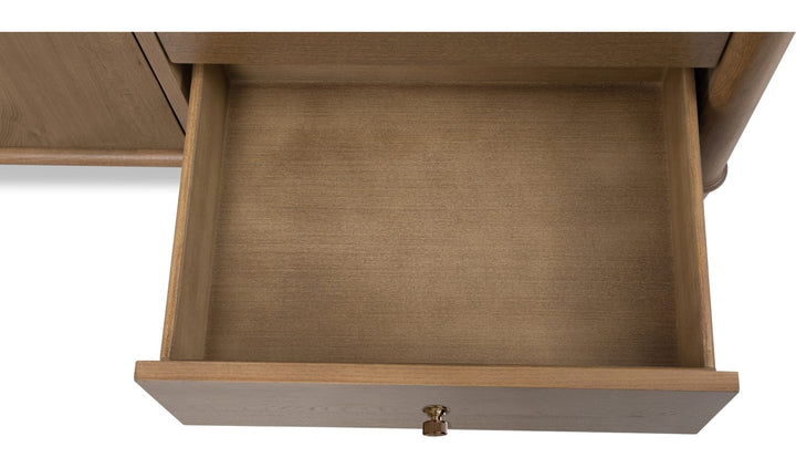Whitmore Door Chest with Jewelry Storage in Claystone — with drawers open