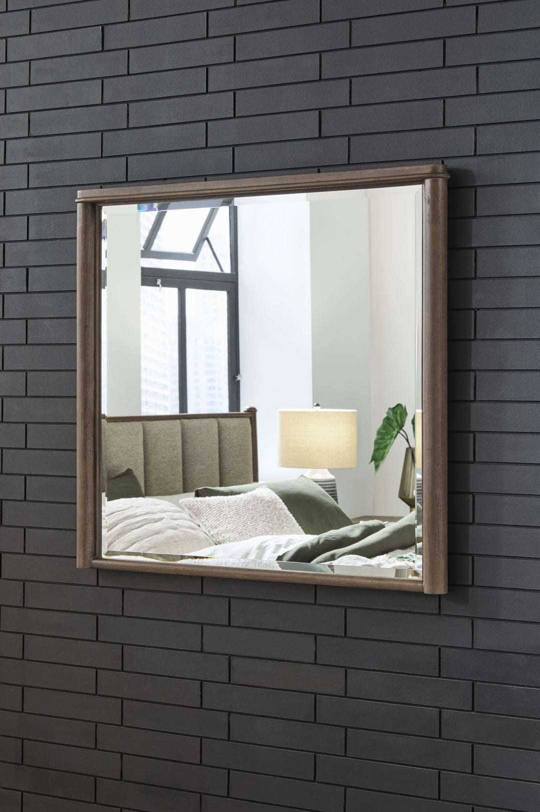 Whitmore Dresser Mirror in Claystone — styled in a room