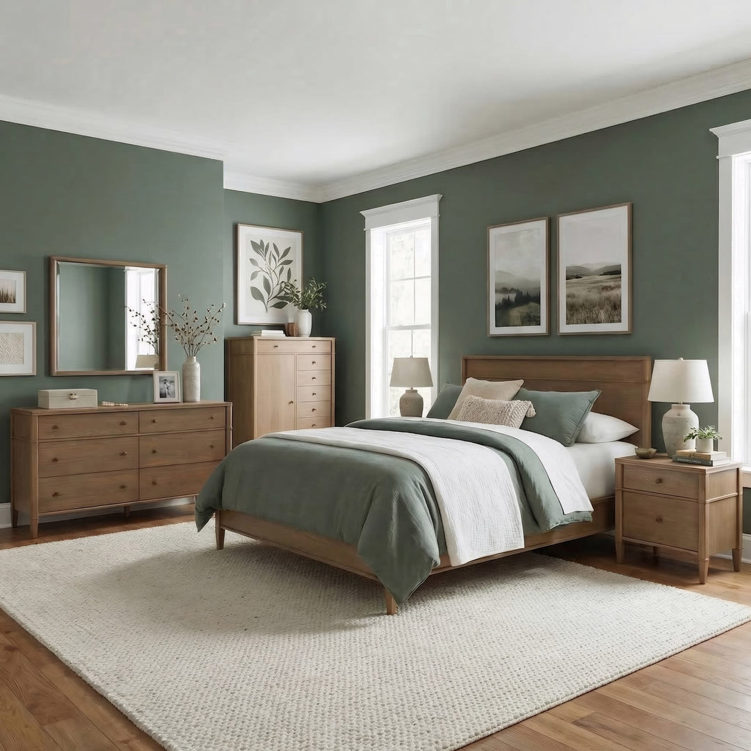 Whitmore Dresser Mirror in Claystone — in a bedroom setting