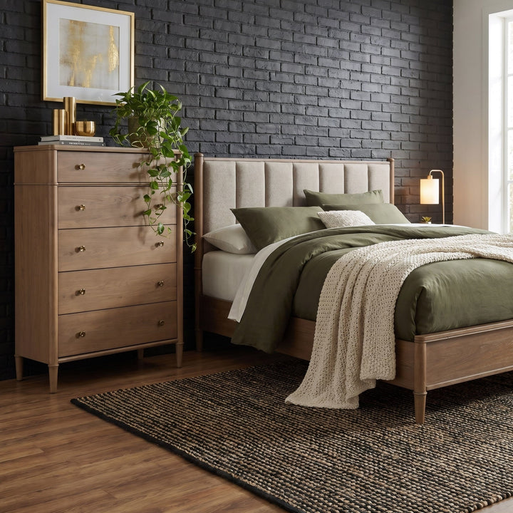 Whitmore Five Drawer Chest in Claystone — styled in a room