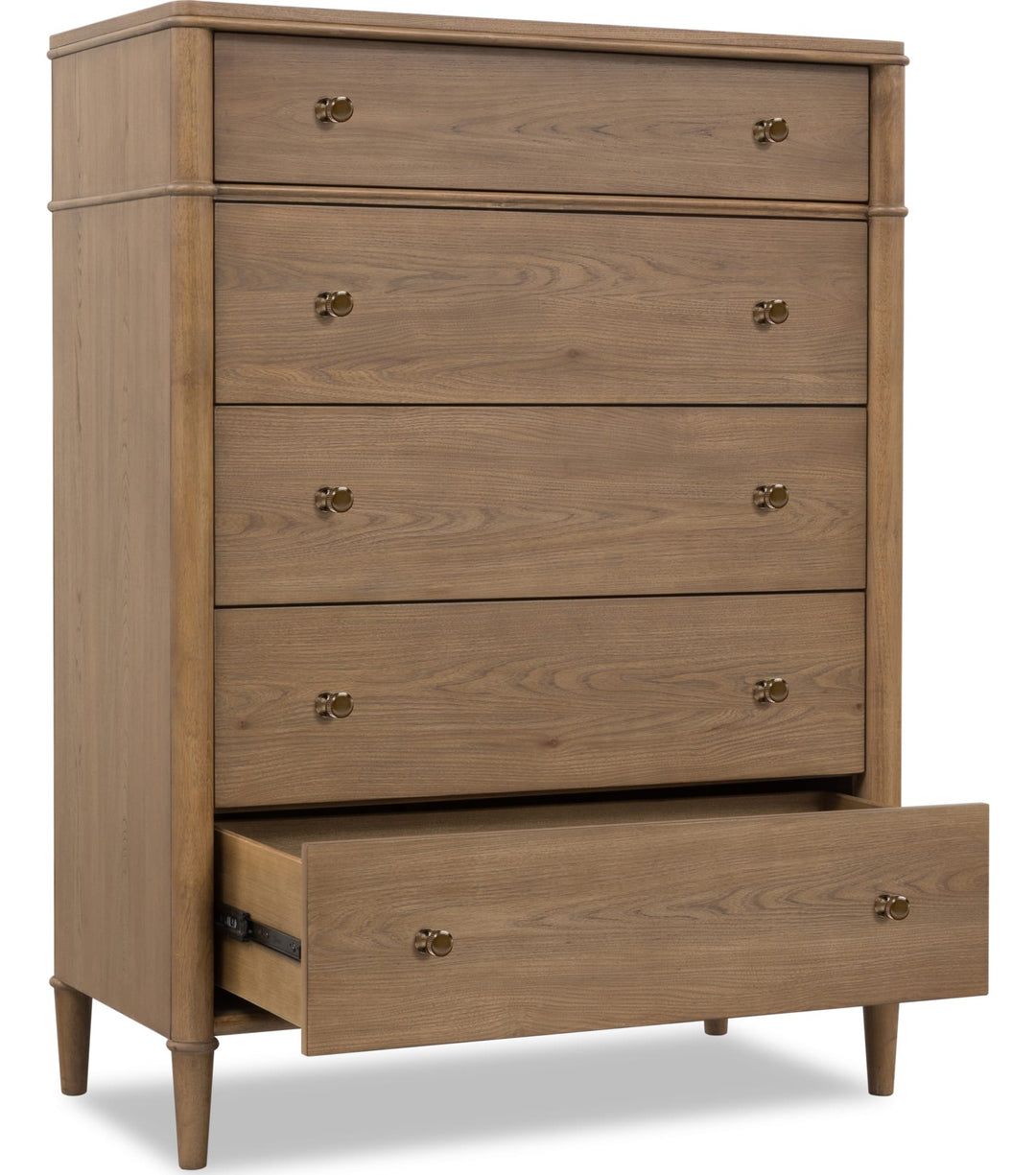 Whitmore Five Drawer Chest in Claystone — with drawers open