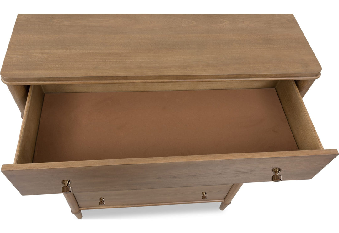 Whitmore Five Drawer Chest in Claystone — with drawers open