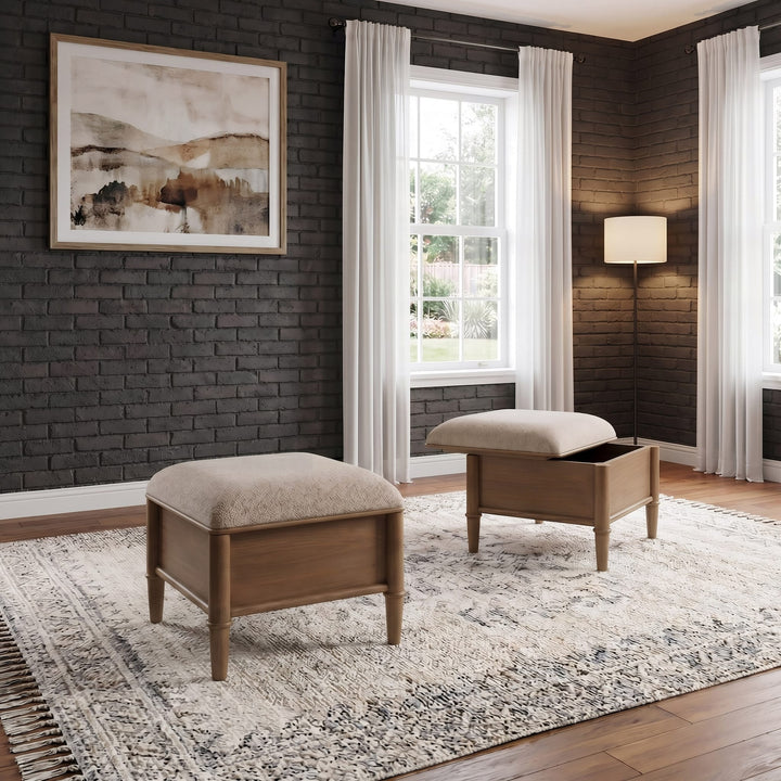 Whitmore Storage Ottoman in Claystone — styled in a room