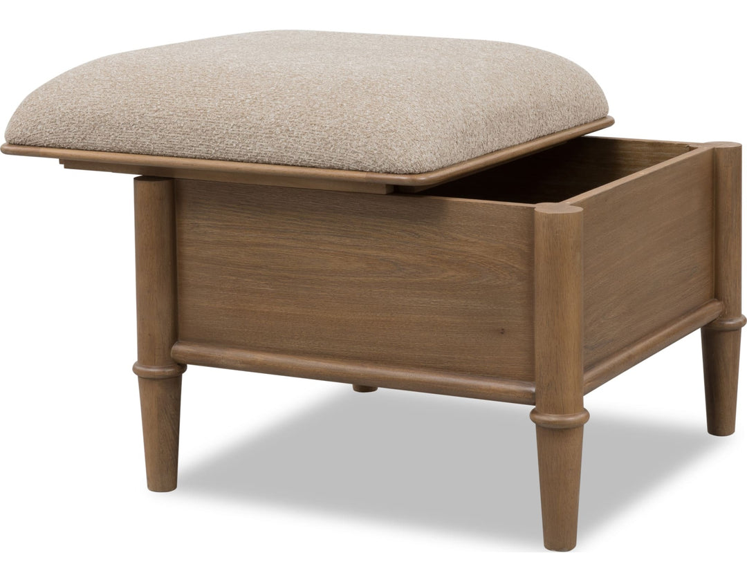 Whitmore Storage Ottoman in Claystone — with the storage lid open