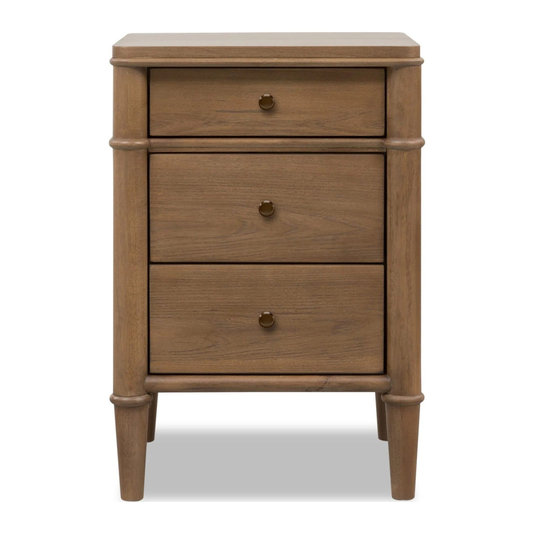 Whitmore Three Drawer Nightstand with Cord Management by Modus in Claystone — on a white background