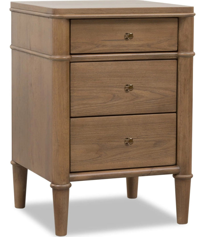Whitmore Three Drawer Nightstand with Cord Management in Claystone — on a white background