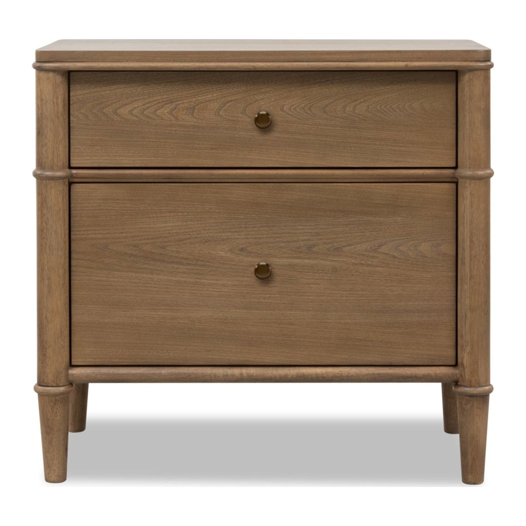 Whitmore Two Drawer Nightstand with Cord Management by Modus in Claystone — on a white background