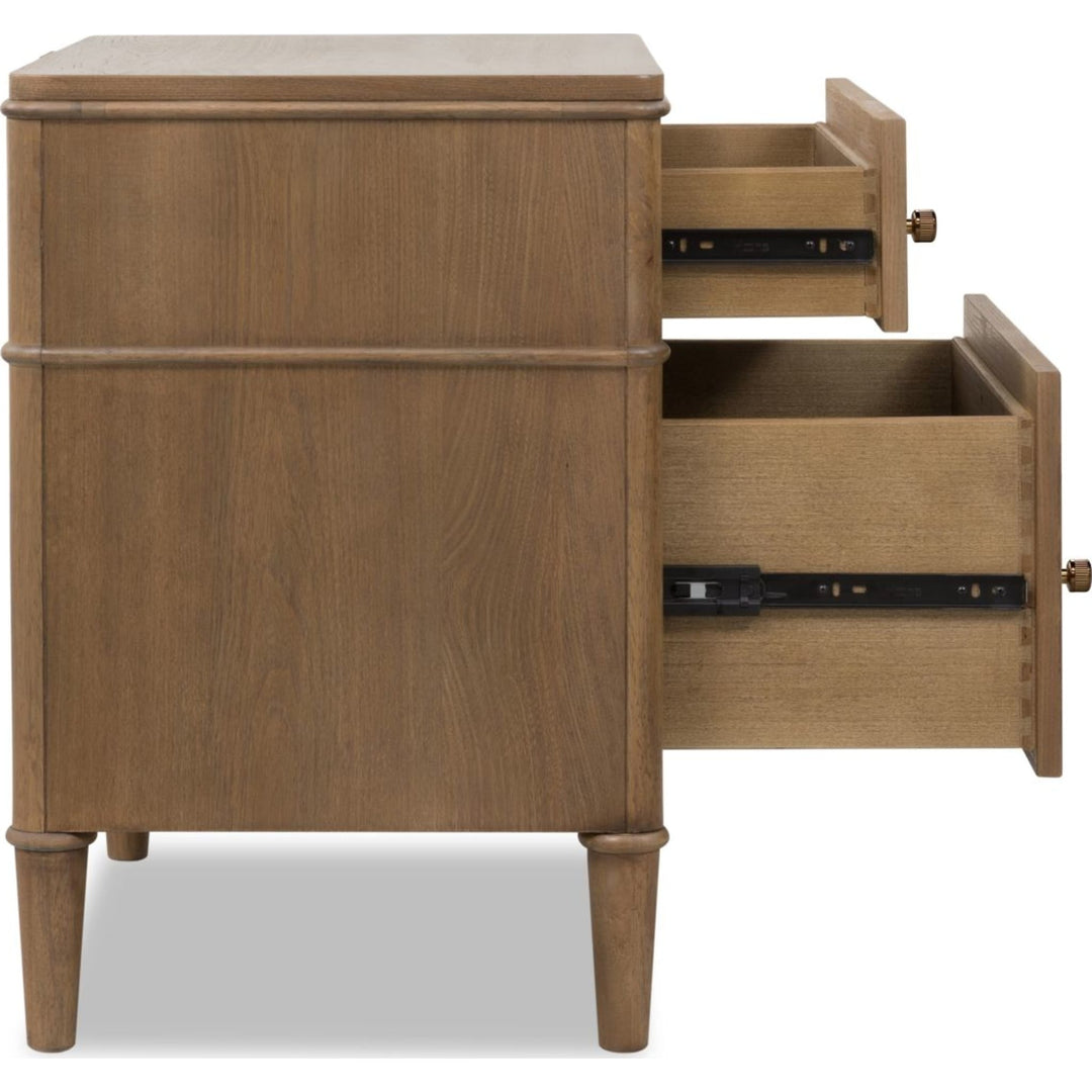 Whitmore Two Drawer Nightstand with Cord Management in Claystone — with drawers open