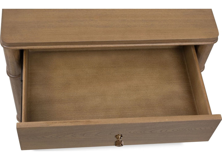 Whitmore Two Drawer Nightstand with Cord Management in Claystone — with drawers open
