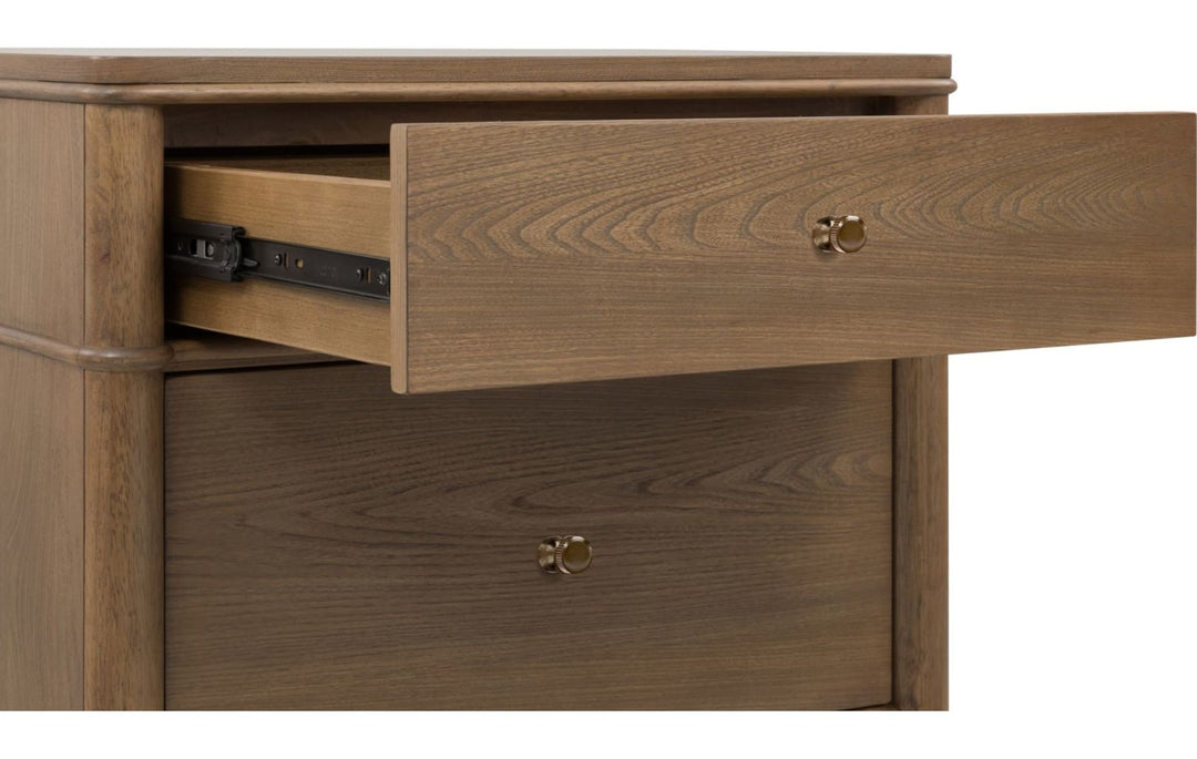 Whitmore Two Drawer Nightstand with Cord Management in Claystone — with drawers open