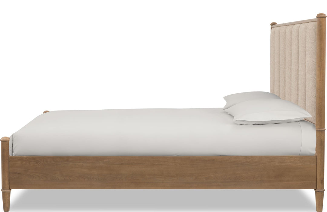 Whitmore Wood and Upholstered Bed — white background, side profile
