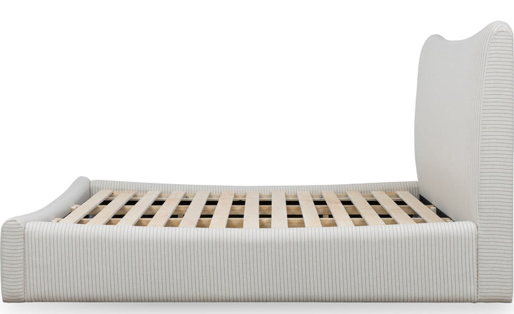 Windham Upholstered Bed in Sage — side view without mattress, showing slat platform