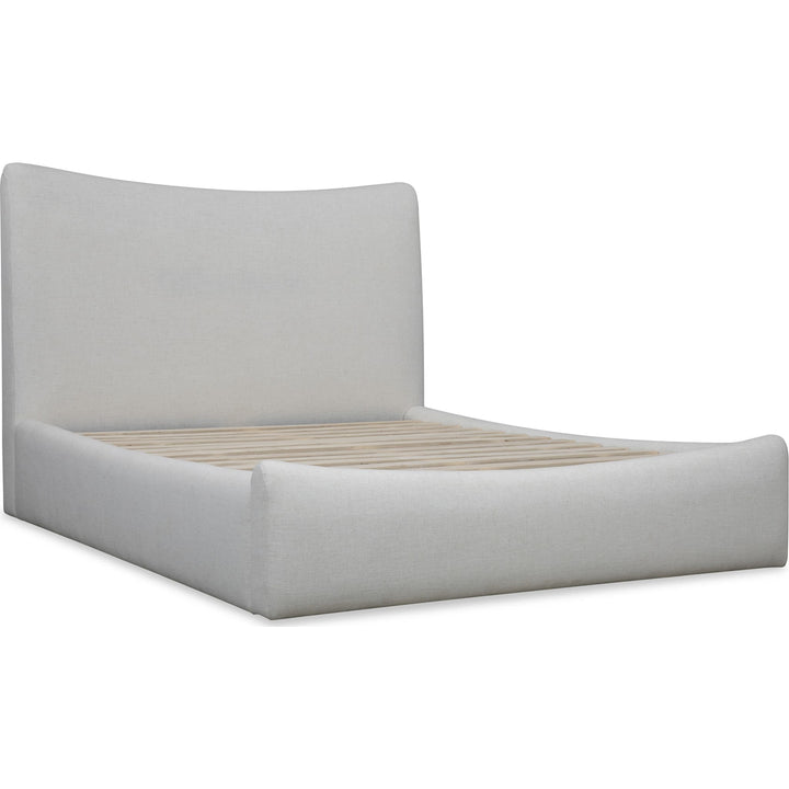 Windham Upholstered Bed in Whipped Honey — angled view without mattress