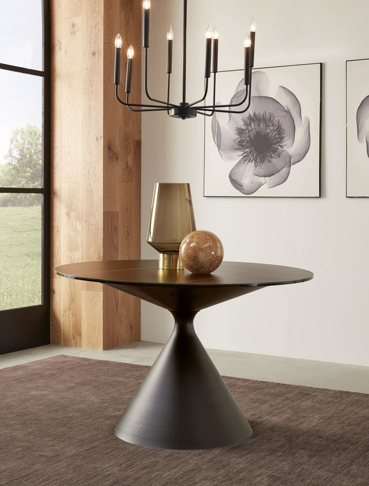 Winston Stone Top Round Dining Table in Black — lifestyle photo