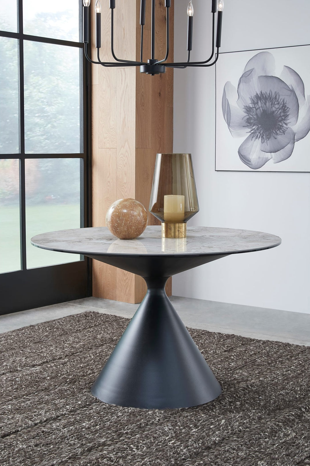 Winston Stone Top Round Dining Table in Grigio — lifestyle photo