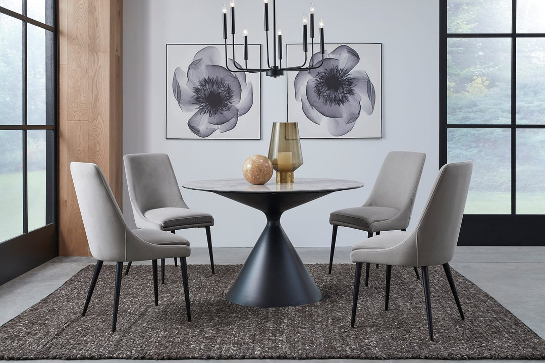 Winston Stone Top Round Dining Table in Grigio — lifestyle photo