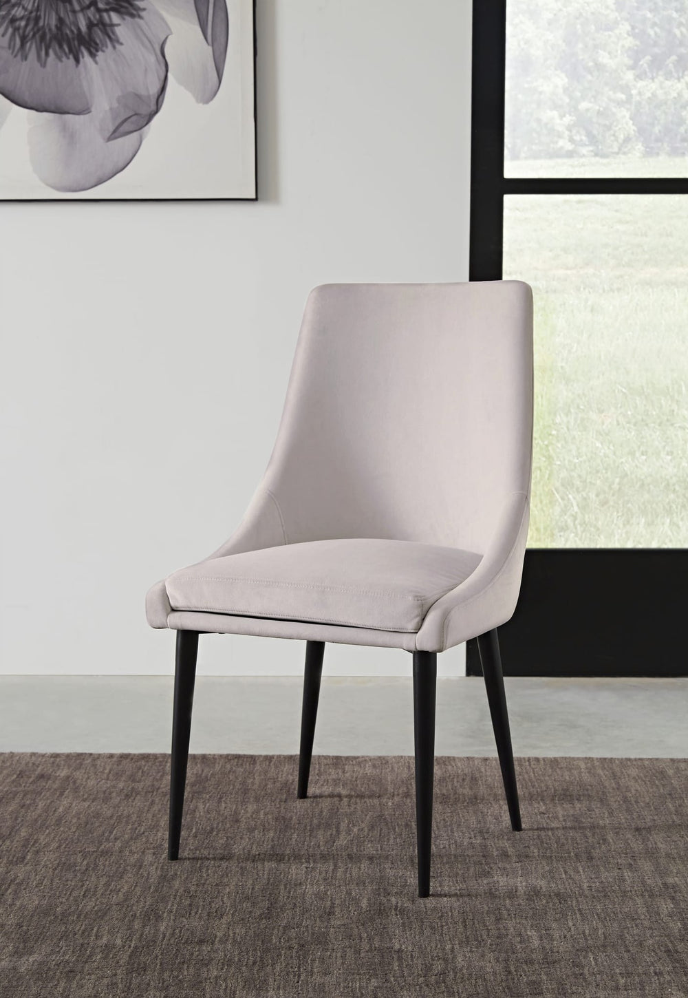 Winston Upholstered Metal Leg Dining Chair in Ash Grey and Black — lifestyle photo