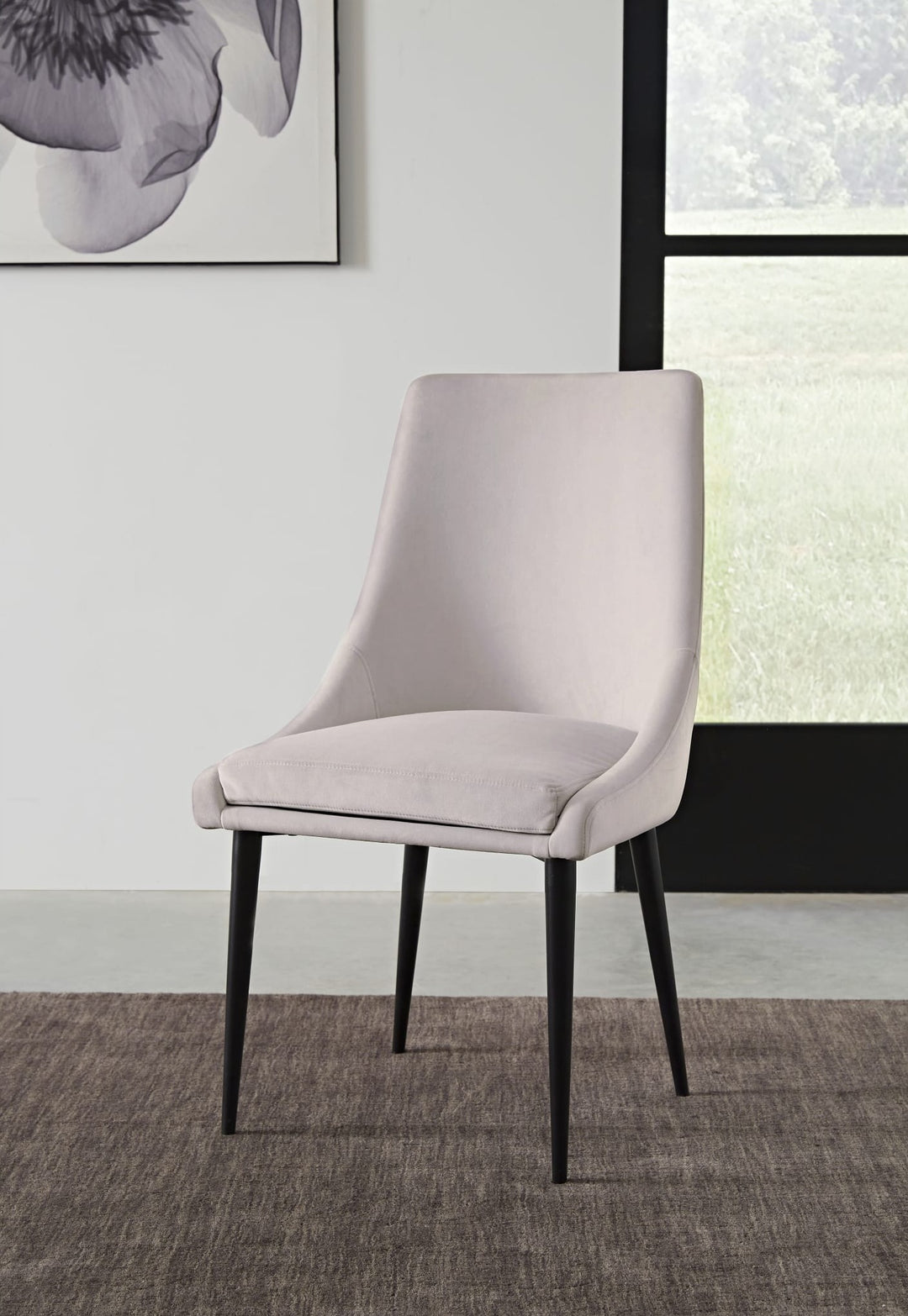 Winston Upholstered Metal Leg Dining Chair in Ash Grey and Black — lifestyle photo