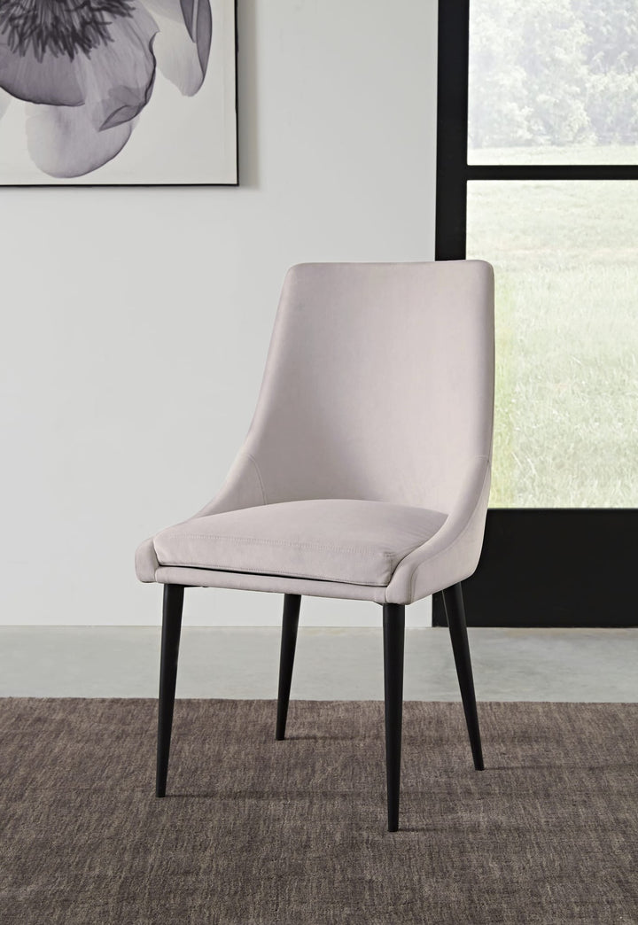 Winston Upholstered Metal Leg Dining Chair in Ash Grey and Black — lifestyle photo