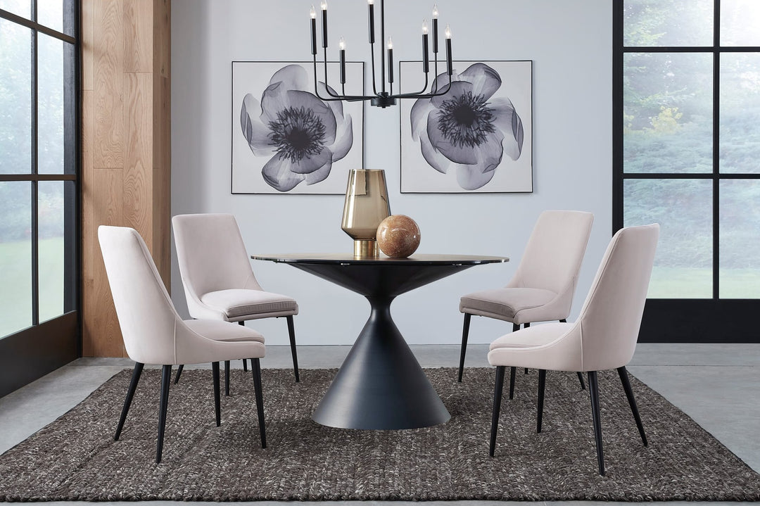 Winston Upholstered Metal Leg Dining Chair in Ash Grey and Black — lifestyle photo