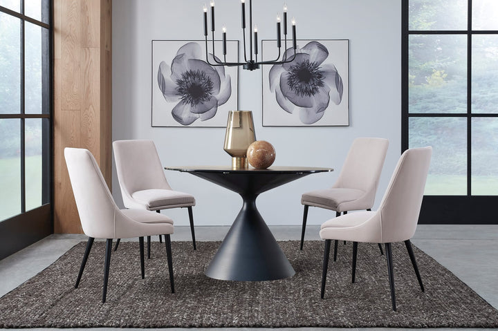 Winston Upholstered Metal Leg Dining Chair in Ash Grey and Black — lifestyle photo