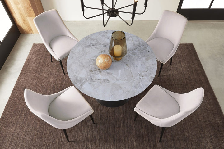 Winston Upholstered Metal Leg Dining Chair in Ash Grey and Black — lifestyle photo